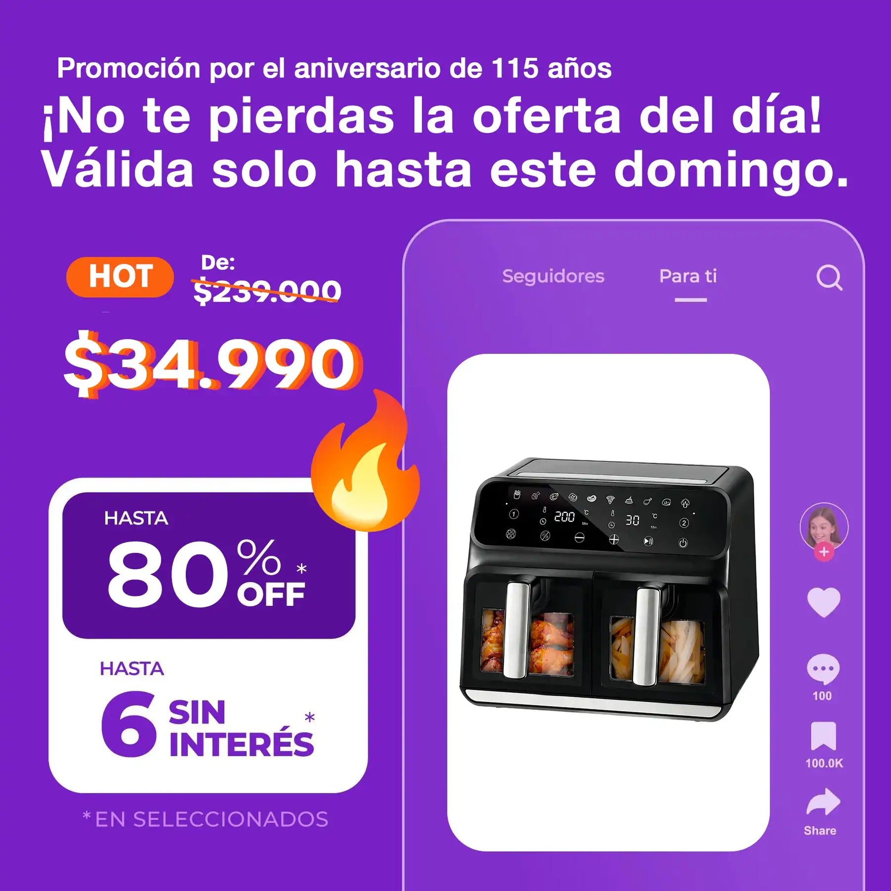 Freidora de Aire Novohome Digital 8Lts Doble Canastos 4+4 1700W NH-AF DUAL 100W
