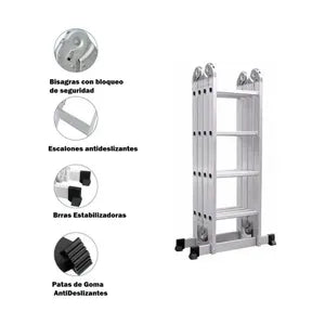 Escalera de Aluminio 4x4 Articulada 16 Escalones Garden Life TE1700 Multipropósito