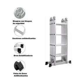 Escalera de Aluminio 4x4 Articulada 16 Escalones Garden Life TE1700 Multipropósito